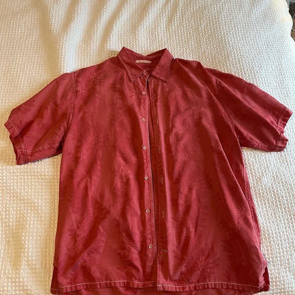 Hawaiian Shirt- Light Red. Size Large but fits big.  Tommy Bahama